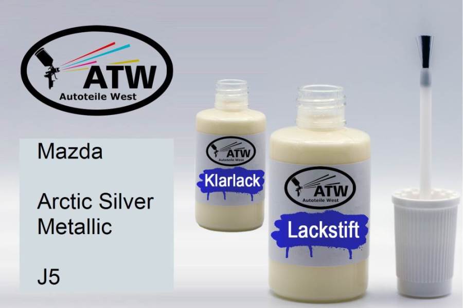 Mazda, Arctic Silver Metallic, J5: 20ml Lackstift + 20ml Klarlack - Set, von ATW Autoteile West.